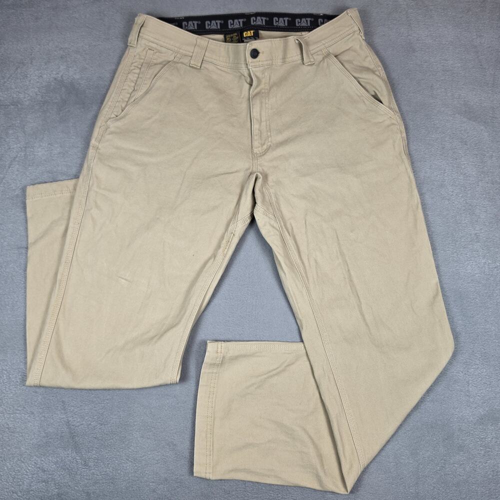 CAT Caterpillar Work Pants Men 36x32 Khaki Beige Stretch Utility Workwear